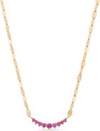 LANA 14K Gold Mini Curved Pink Sapphire Pendant Necklace