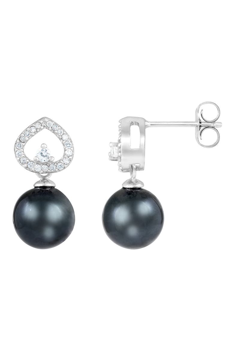 Rhodium Plated Sterling Silver 8-9mm Cultured Tahitian Pearl Stud Earrings, Alternate, color, BLACK