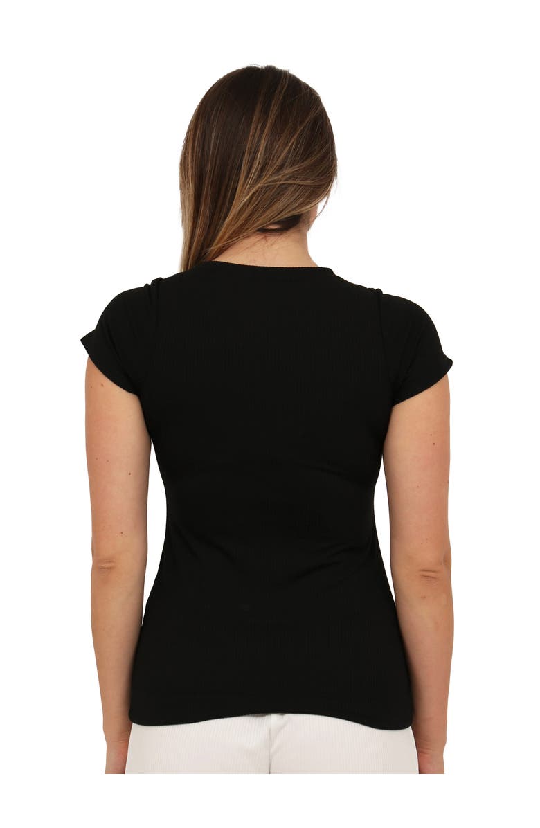 24seven Comfort Apparel Basic Ribbed Knit Round Neck Short Sleeve Top, Alternate, color, Black