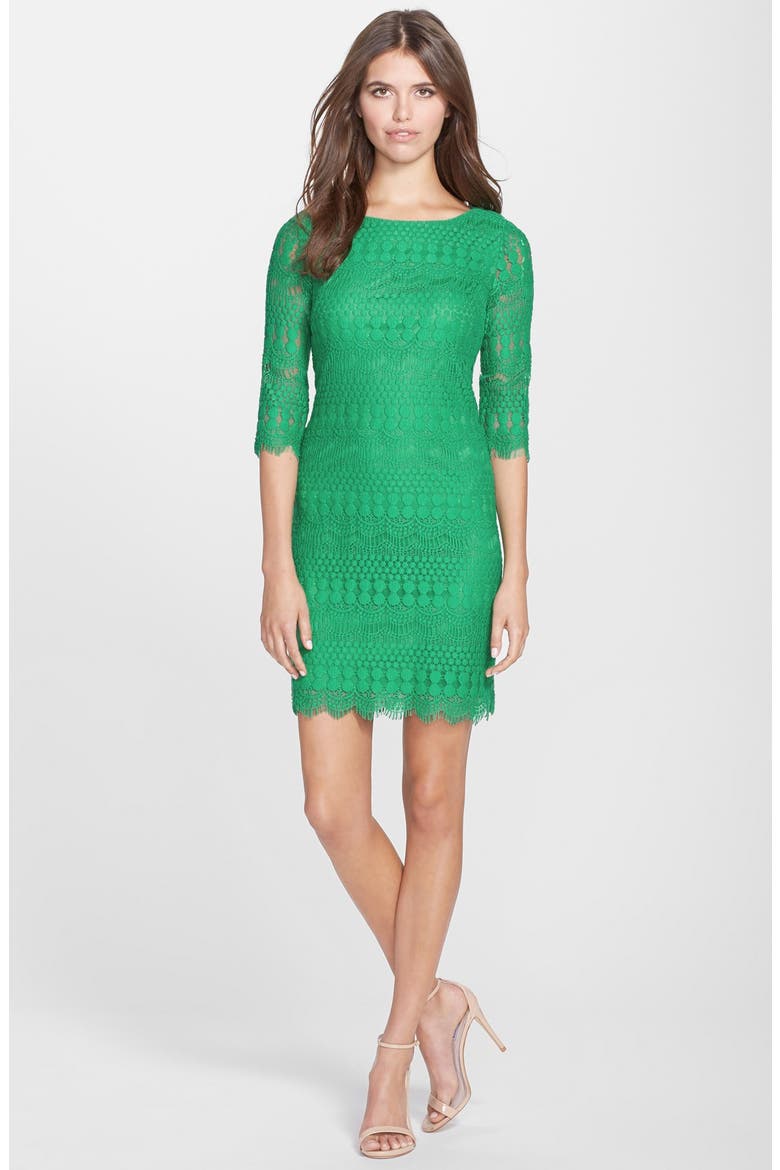 Scalloped Lace Shift Dress, Alternate, color, GREEN