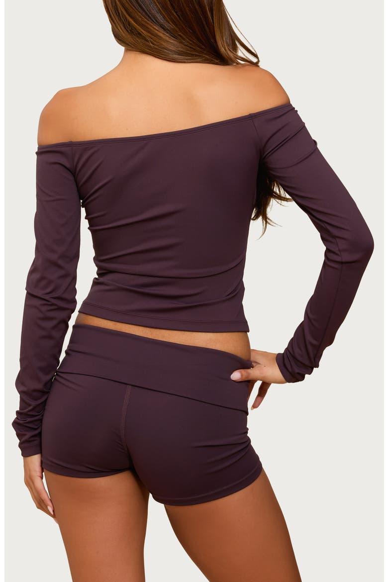 Tezia Off the Shoulder Long Sleeve Crop Top, Alternate, color, PLUM