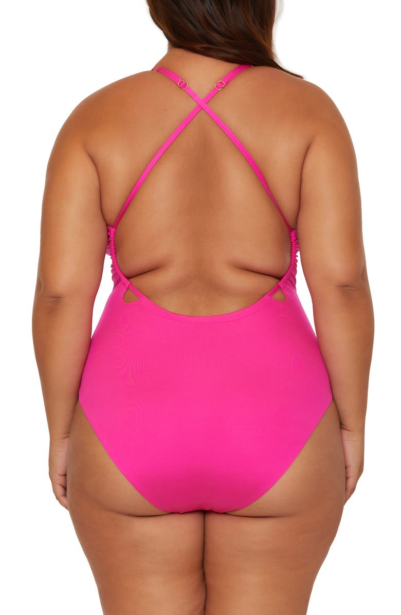 Trina Turk Monaco Plunge One-Piece Swimsuit, Alternate, color, Pink Parade