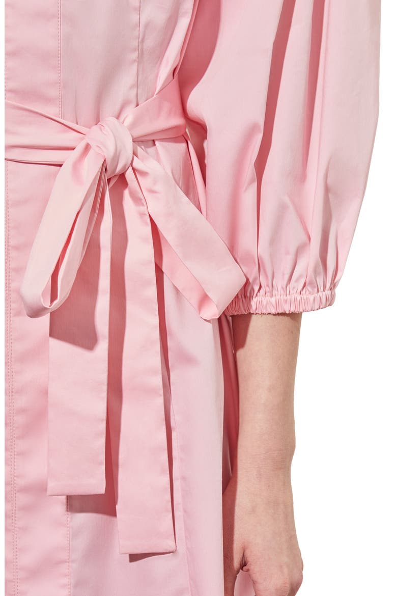Puff Sleeve Tie Belt Cotton Sheath Minidress, Alternate, color, PERFECT PINK