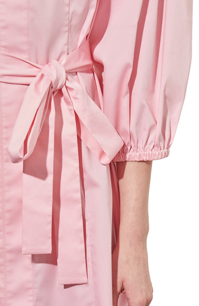 Ming Wang Puff Sleeve Tie Belt Cotton Sheath Minidress, Alternate, color, Perfect Pink