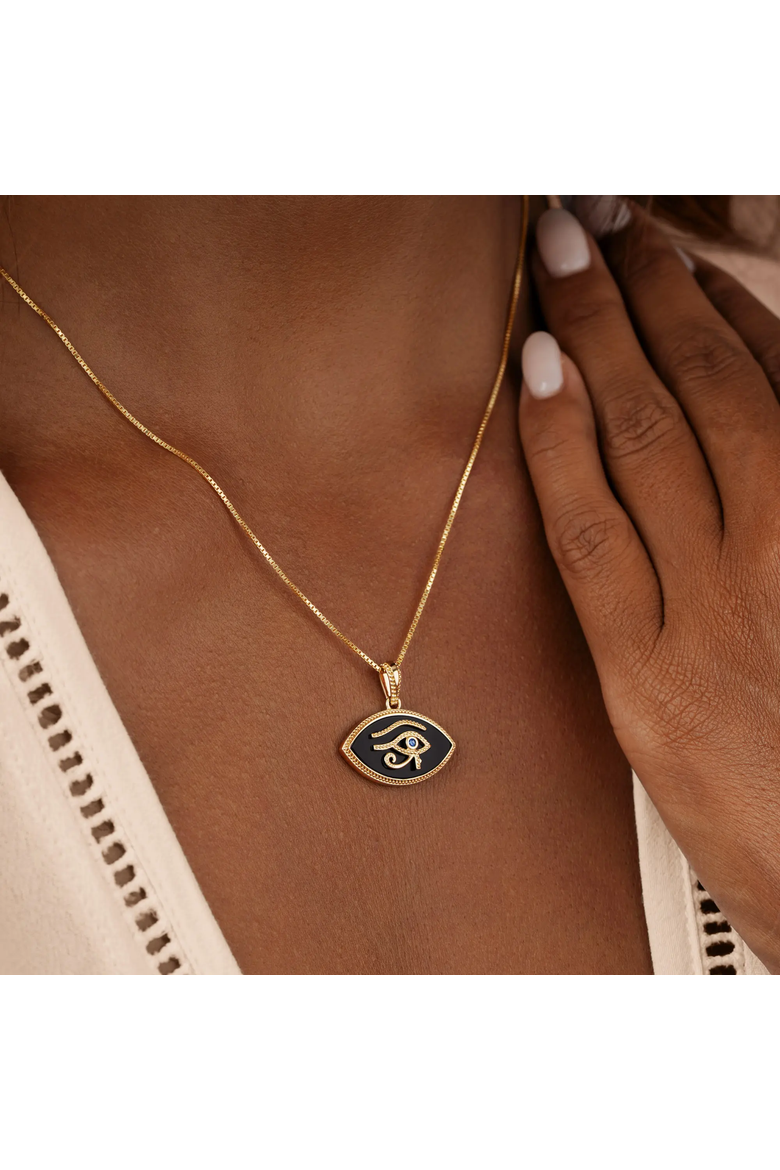 Sacred Gaze Eye of Horus Gold Necklace, Alternate, color, Gold/Black