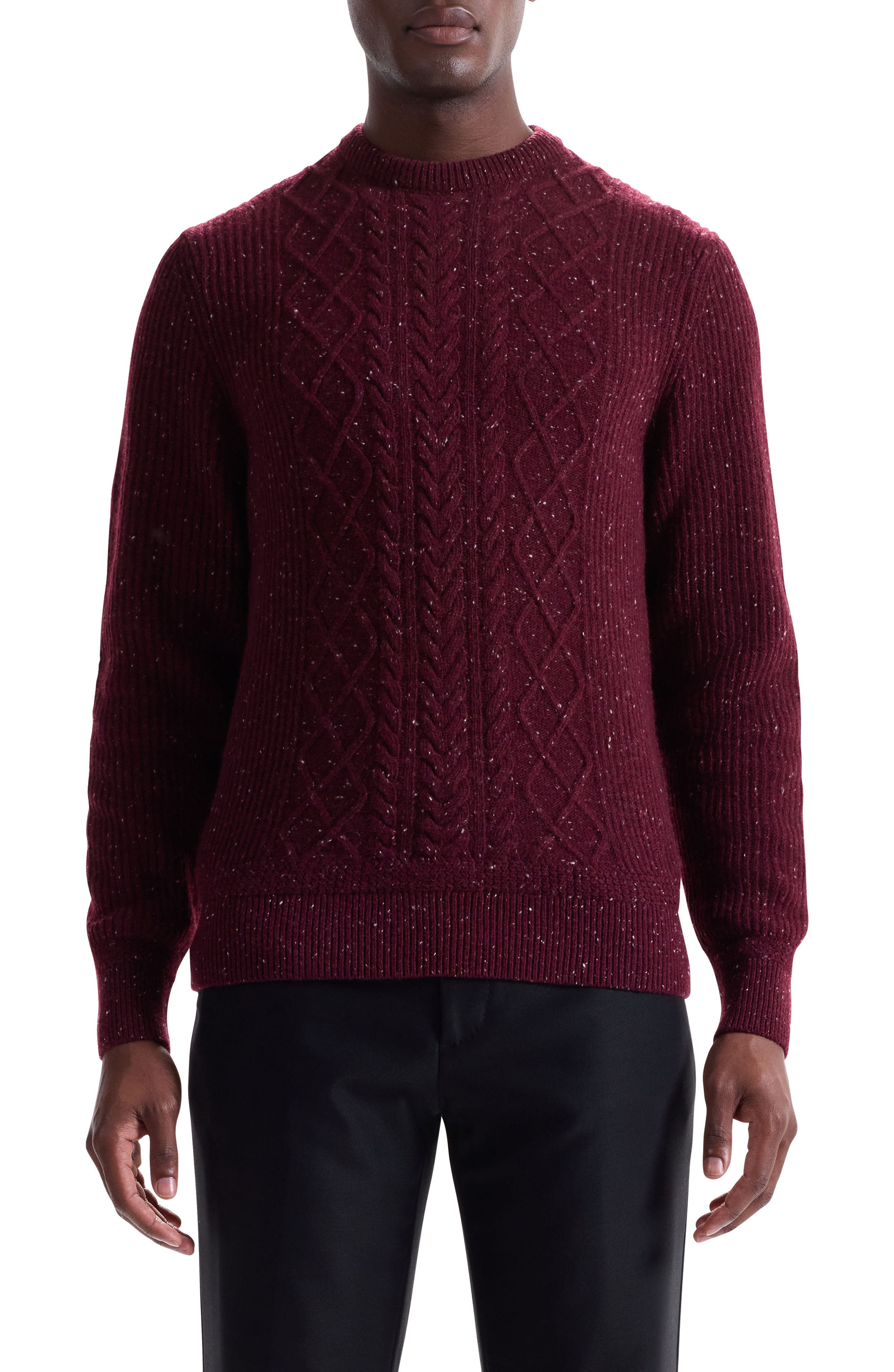 Bugatchi Cable Stitch Crewneck Wool Blend Sweater