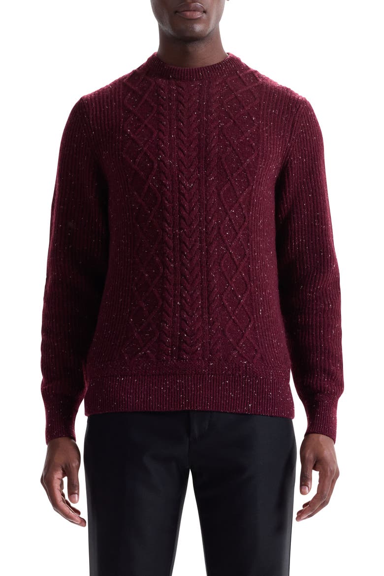 Cable Stitch Crewneck Wool Blend Sweater, Main, color, BURGUNDY