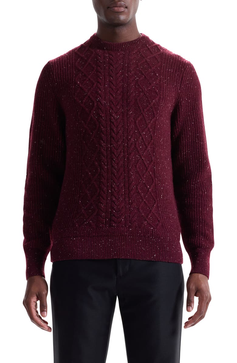 Bugatchi Cable Stitch Crewneck Wool Blend Sweater, Main, color, Burgundy
