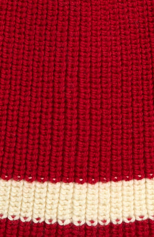 Bode Stripe Merino Wool Pom Beanie In Red