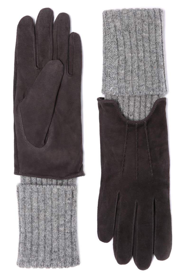 Rib Trim Tech Suede Gloves, Main, color, SMOKE