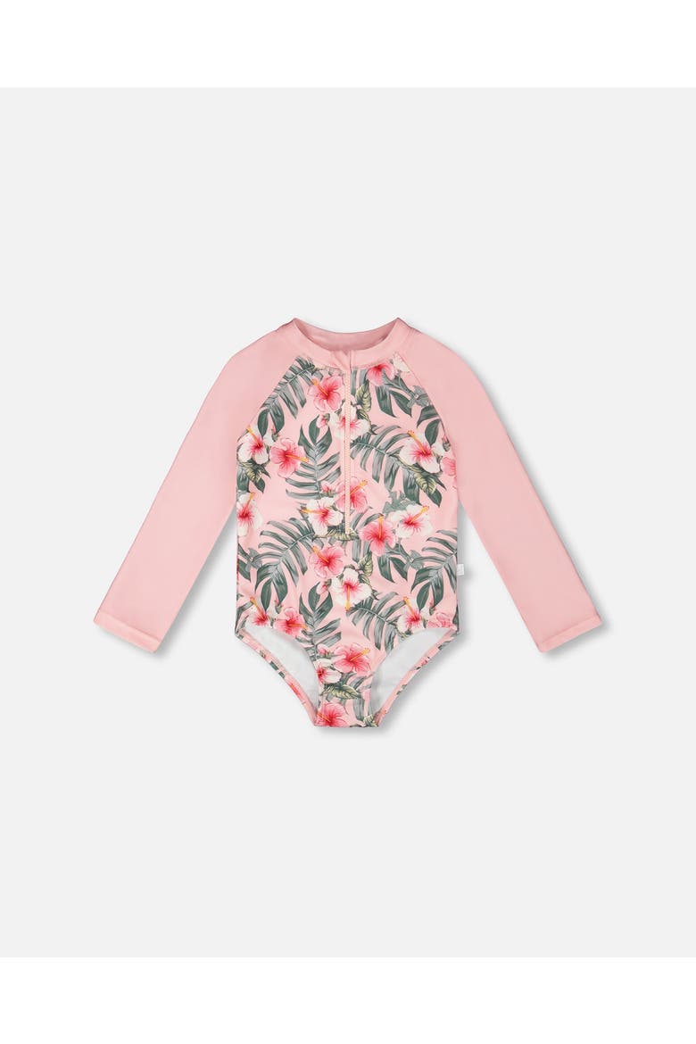 One-Piece Long Sleeve Hibiscus Rashguard, Main, color, Pink Hibiscus Print