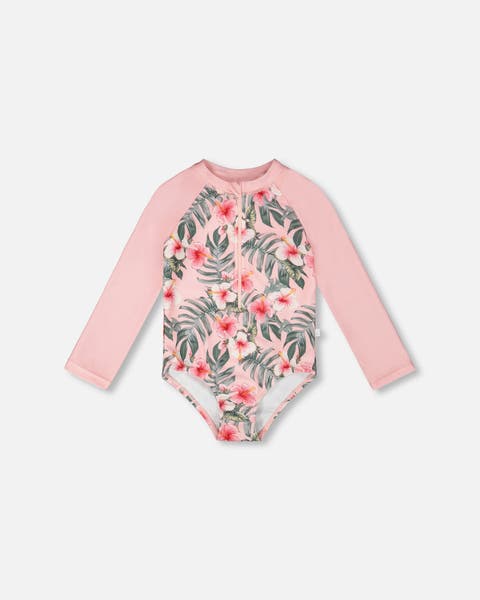 One-Piece Long Sleeve Hibiscus Rashguard (Toddler, Little Kid & Big Kid)