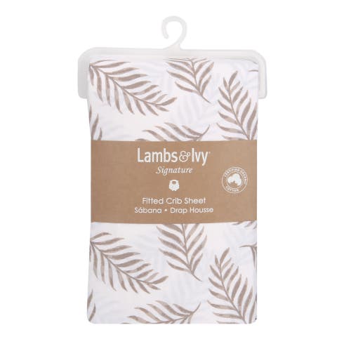 Lambs & Ivy Signature Leaves Print Organic Cotton Fitted Crib Sheet In White