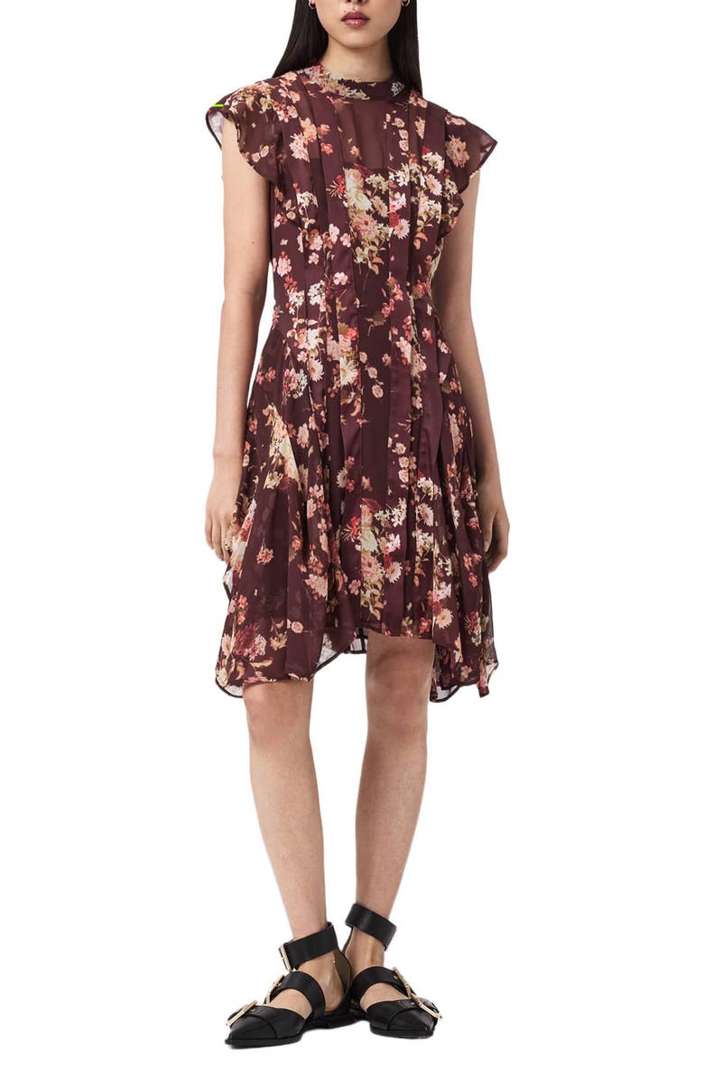 AllSaints Fleur Handkerchief Hem Dress, Main, color, Armada Wine Red