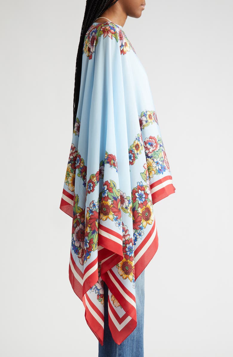 Etro Placed Floral Print Silk Poncho, Alternate, color,