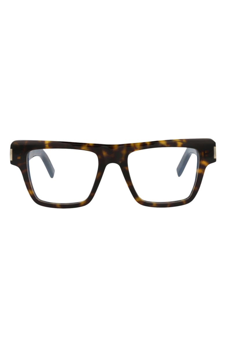 Saint Laurent 51mm Square Optical Frames, Main, color, Havana Havana Transparent