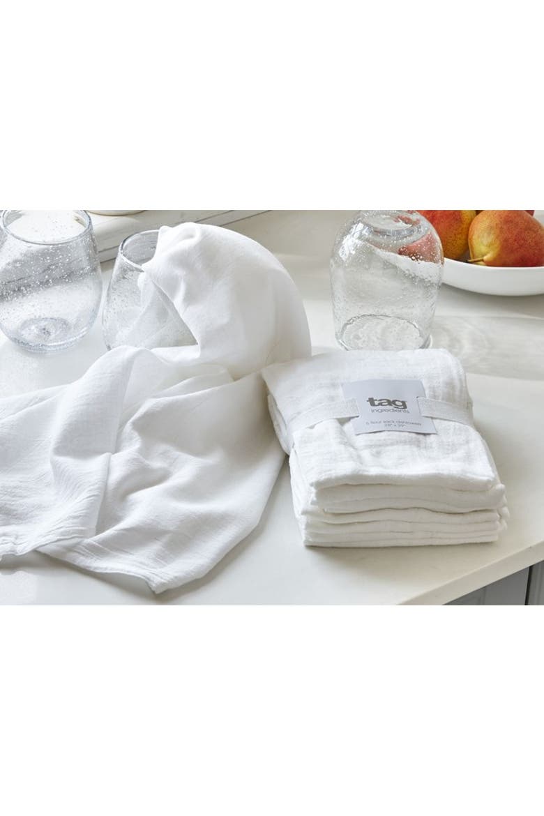 Set of 5 White Cotton Flour Sack Dishtowels for Kitchen, Main, color, White