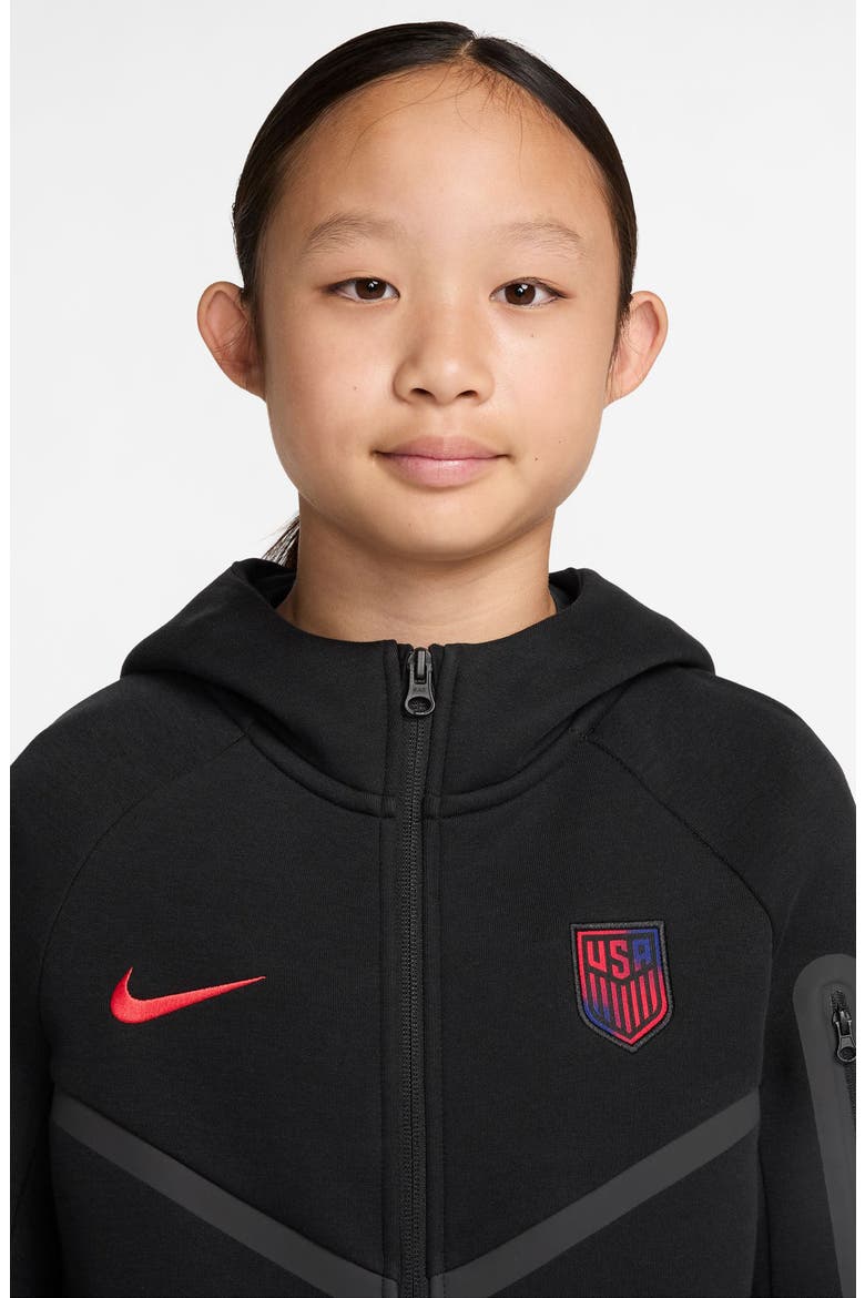 Kids' US Soccer Logo Detail Zip Front Tech Fleece Hoodie, Alternate, color, BLACK/ CHALLENGE RED
