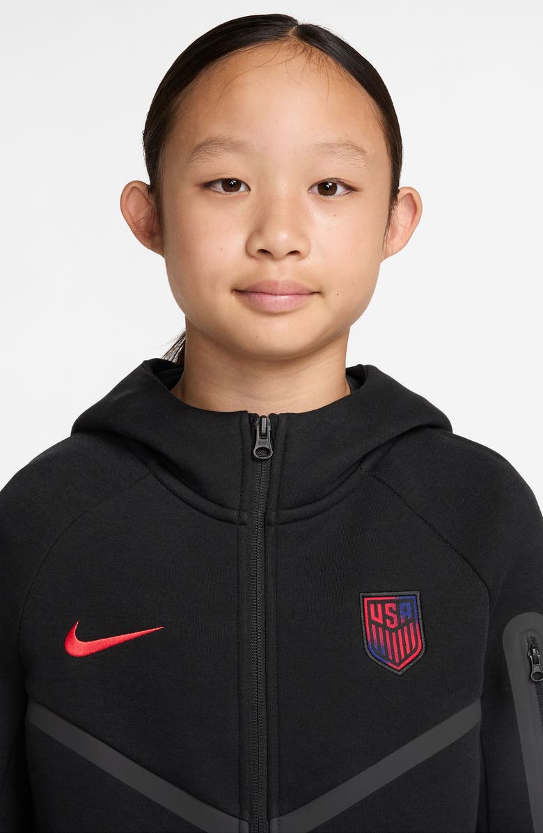 Nike Kids' Logo Detail Zip Front Tech Fleece Hoodie, Alternate, color, Black/ Challenge Red