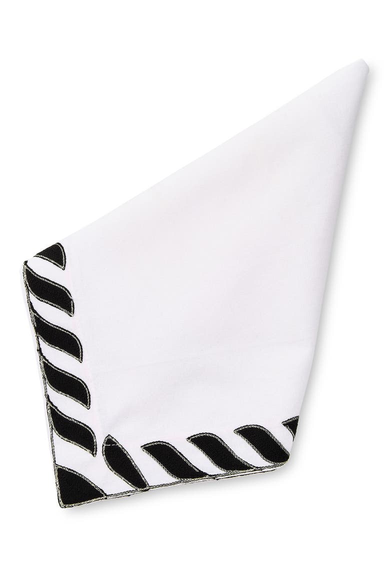 Black & White Rope Border Napkin, Main, color, BLACK