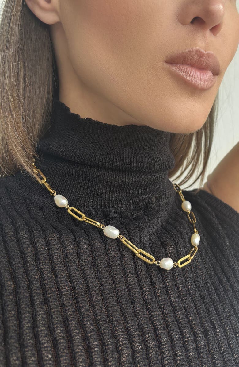 st. Moran Freshwater Pearl Station Necklace, Alternate, color, Gold