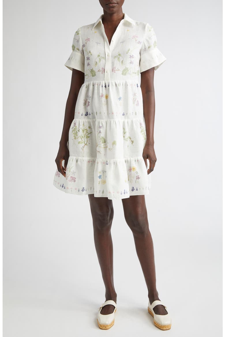 Short Sleeve Linen Shirtdress, Main, color, BOTANICAL GARDEN WHITE