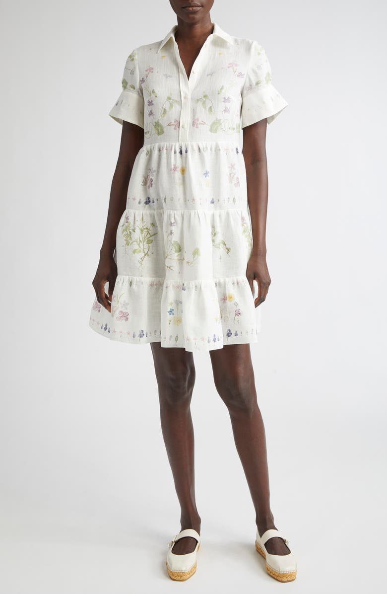 Erdem Short Sleeve Linen Shirtdress, Main, color, Botanical Garden White