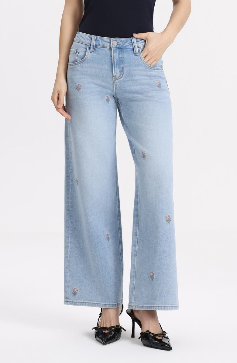 Bayeas Embroidered Mid Rise Wide Leg Jeans, Alternate, color, Light Blue