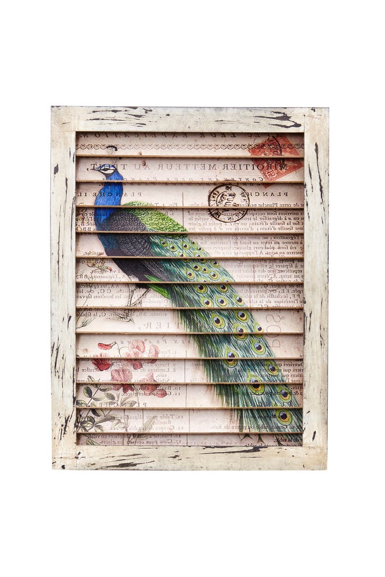 Peacock Window Shutter Wall Décor, Main, color, Multicolor