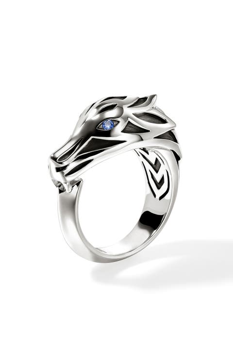 Naga Ring, Sterling Silver, Blue Sapphire