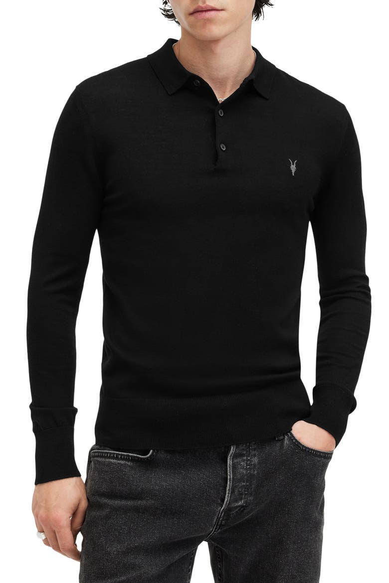 Mode Merino Wool Polo Sweater, Main, color, BLACK