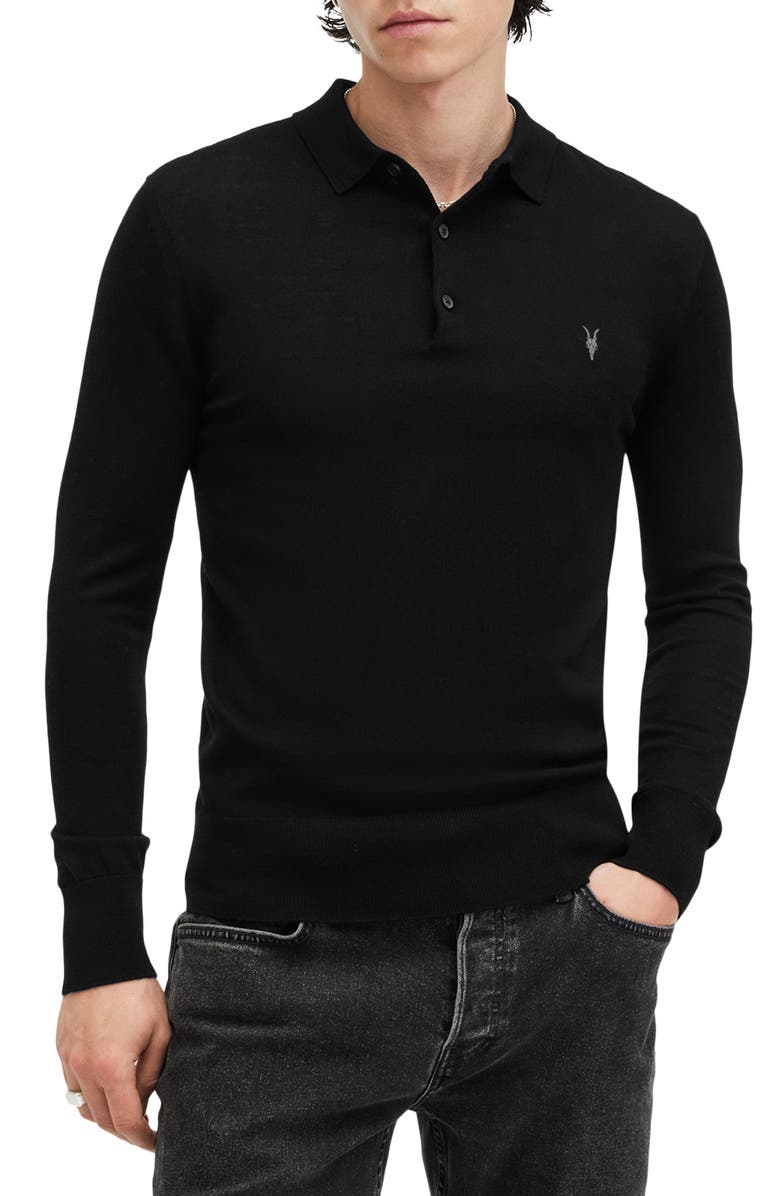 AllSaints Mode Merino Wool Polo Sweater, Main, color, Black