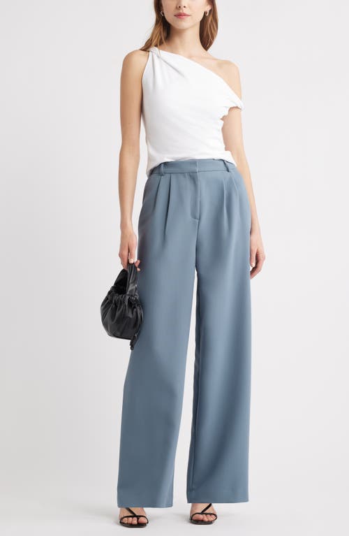 Open Edit Pleated Wide Leg Pants In Blue Weather