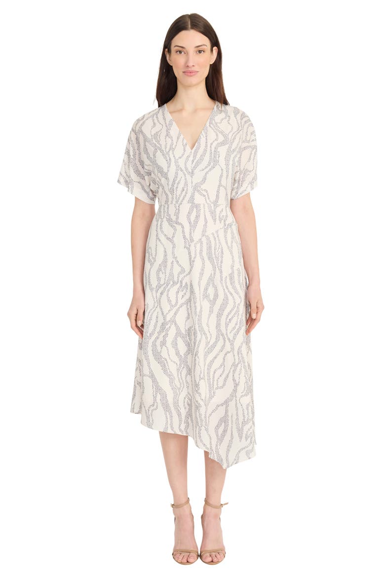 Short Sleeve Asymmetric Hem Midi Dress, Alternate, color, IVORY/ CHARCOAL