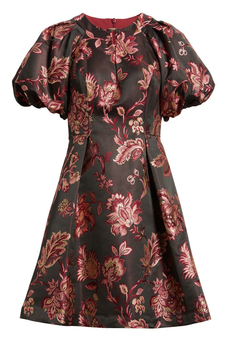 Floral Jacquard Fit & Flare Dress, Alternate, color, BLACK RED MULTI