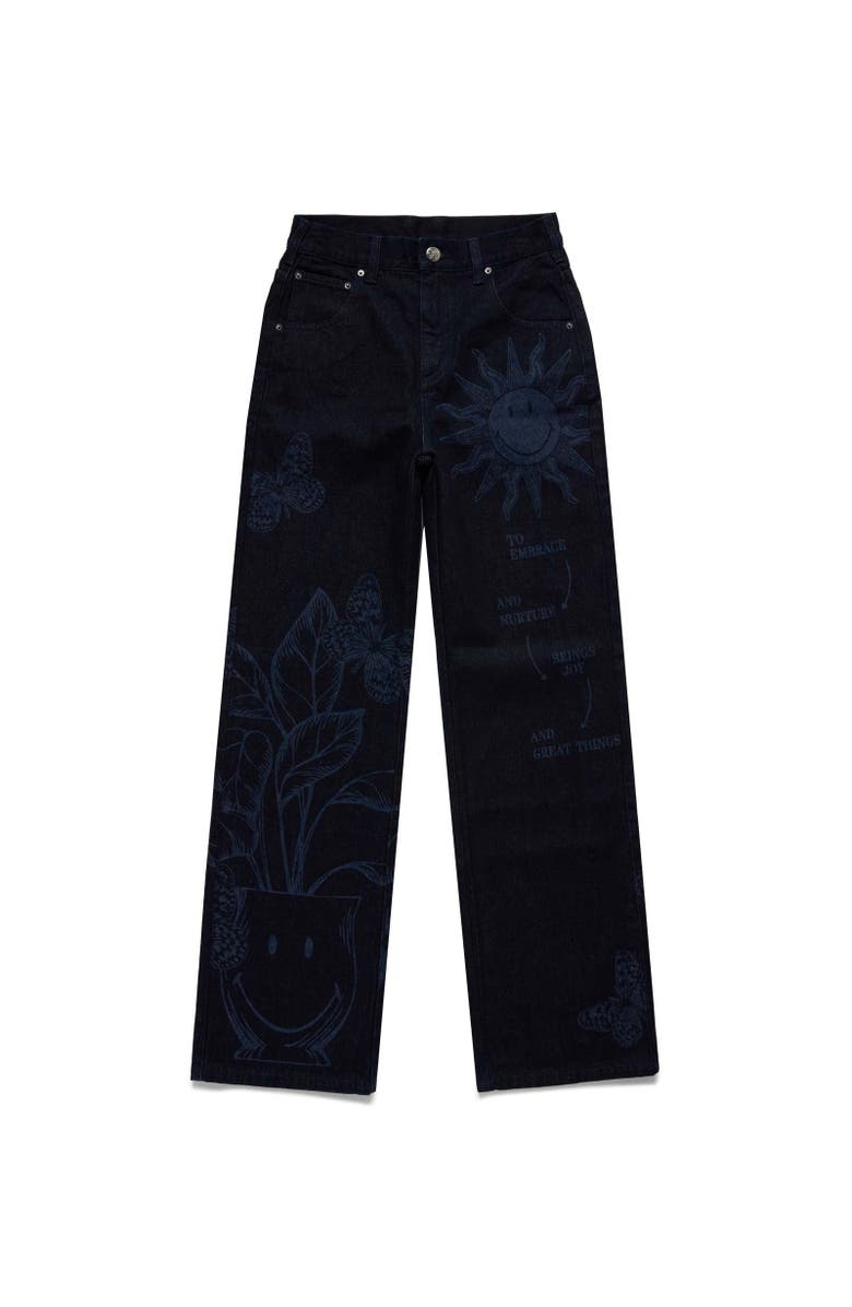 Samii Ryan OVERDYE PRINTED SMILEY DENIM PANTS, Alternate, color, Dark Blue