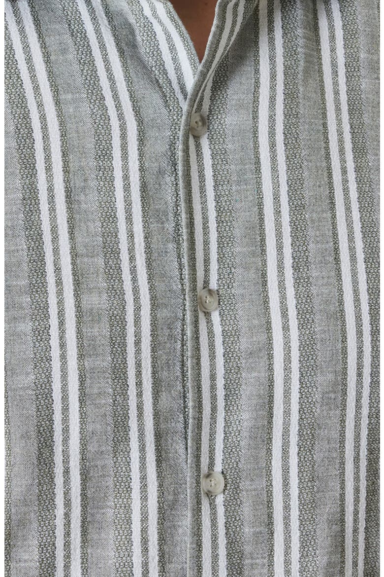 Daiki Stripe Short Sleeve Button-Up Shirt, Alternate, color, OLIVE DUST