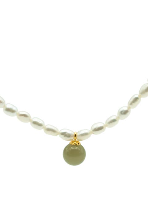 Belle Pearl and green jade choker