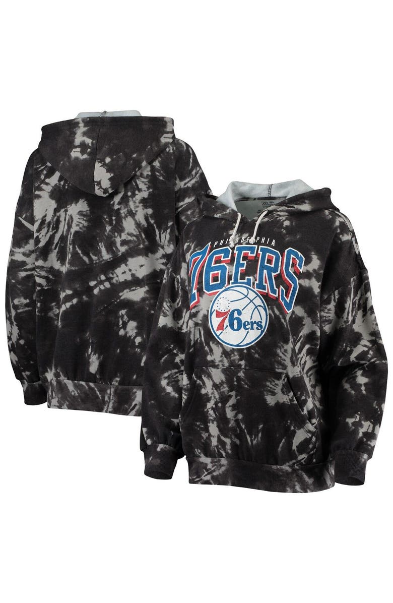 Majestic Threads Women's Majestic Threads Black Philadelphia 76ers Burble Tie-Dye Tri-Blend Pullover Hoodie, Main, color, Black