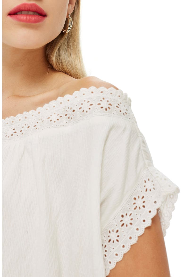Off the Shoulder Eyelet Detail Top, Alternate, color, WHITE
