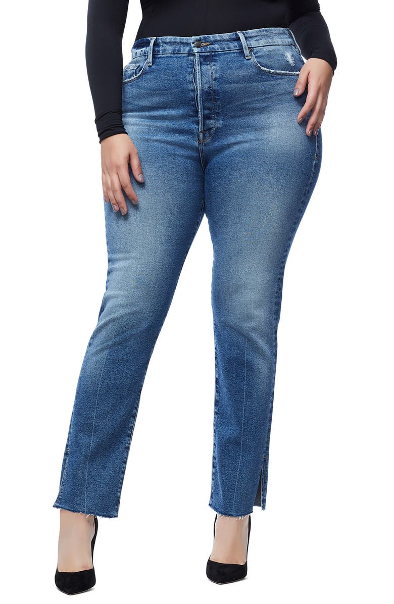 Good American Good Boy Raw Hem Boyfriend Jeans, Alternate, color,