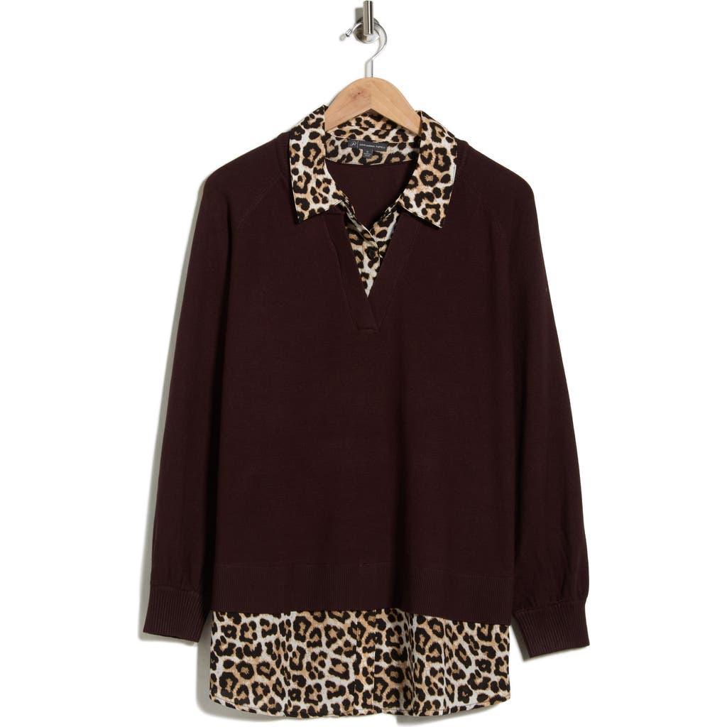 Adrianna Papell V-neck Twofer Sweater In Multi