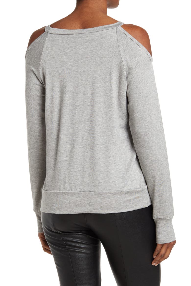 Cold Shoulder Knit Sweater, Alternate, color, CHARCOAL PRINT 3
