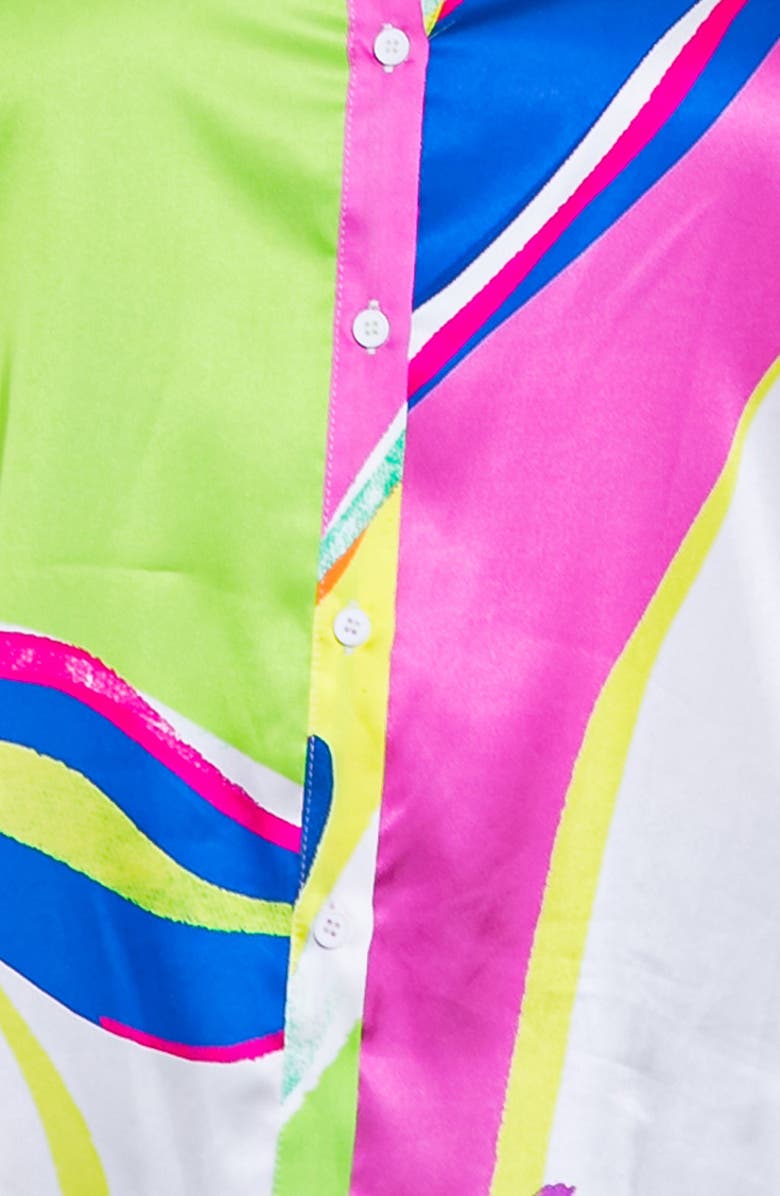 FLYING TOMATO Print Woven Satin Button-Up Shirt, Alternate, color, Pink Green