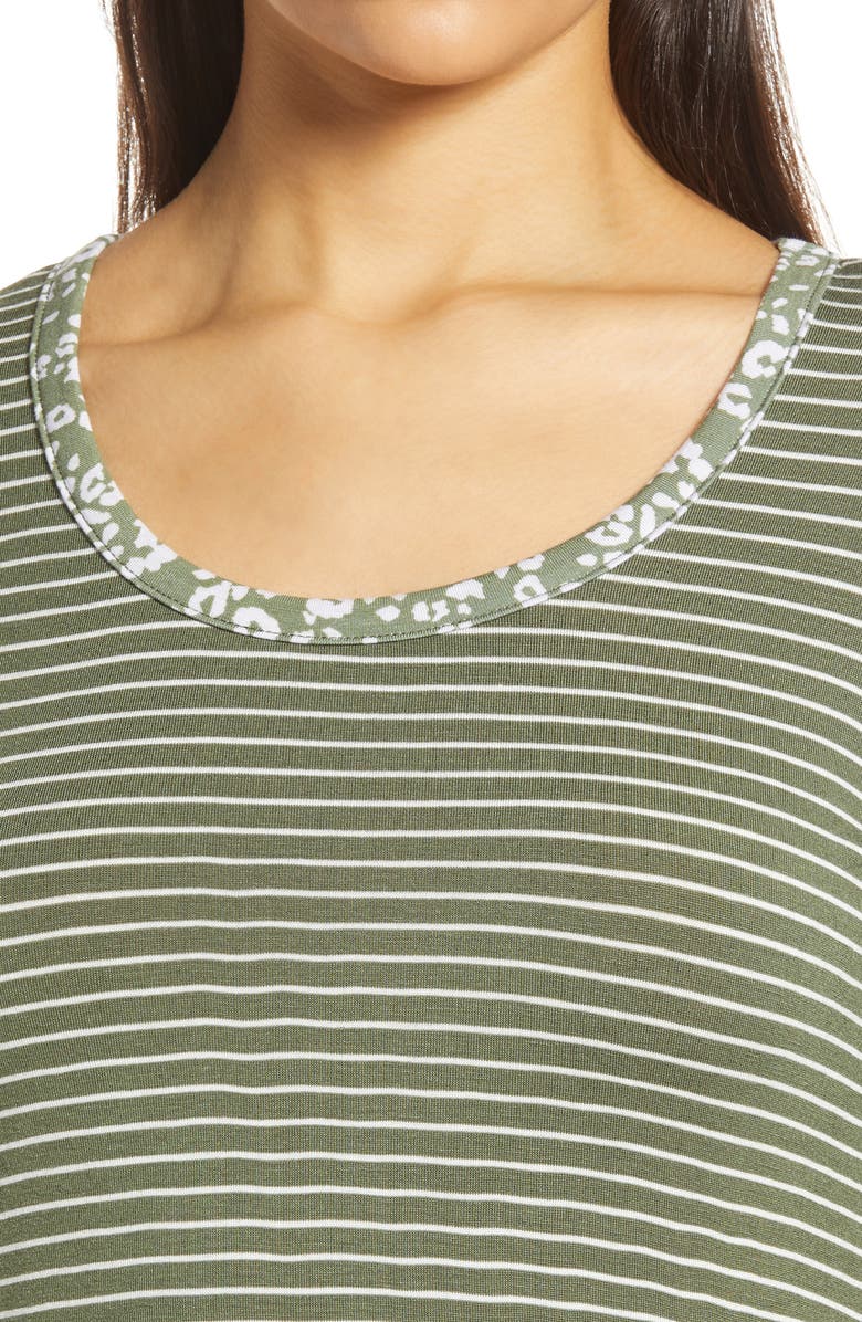 Loveappella Leopard Stripe Peplum Top, Alternate, color, Olive/ Ivory