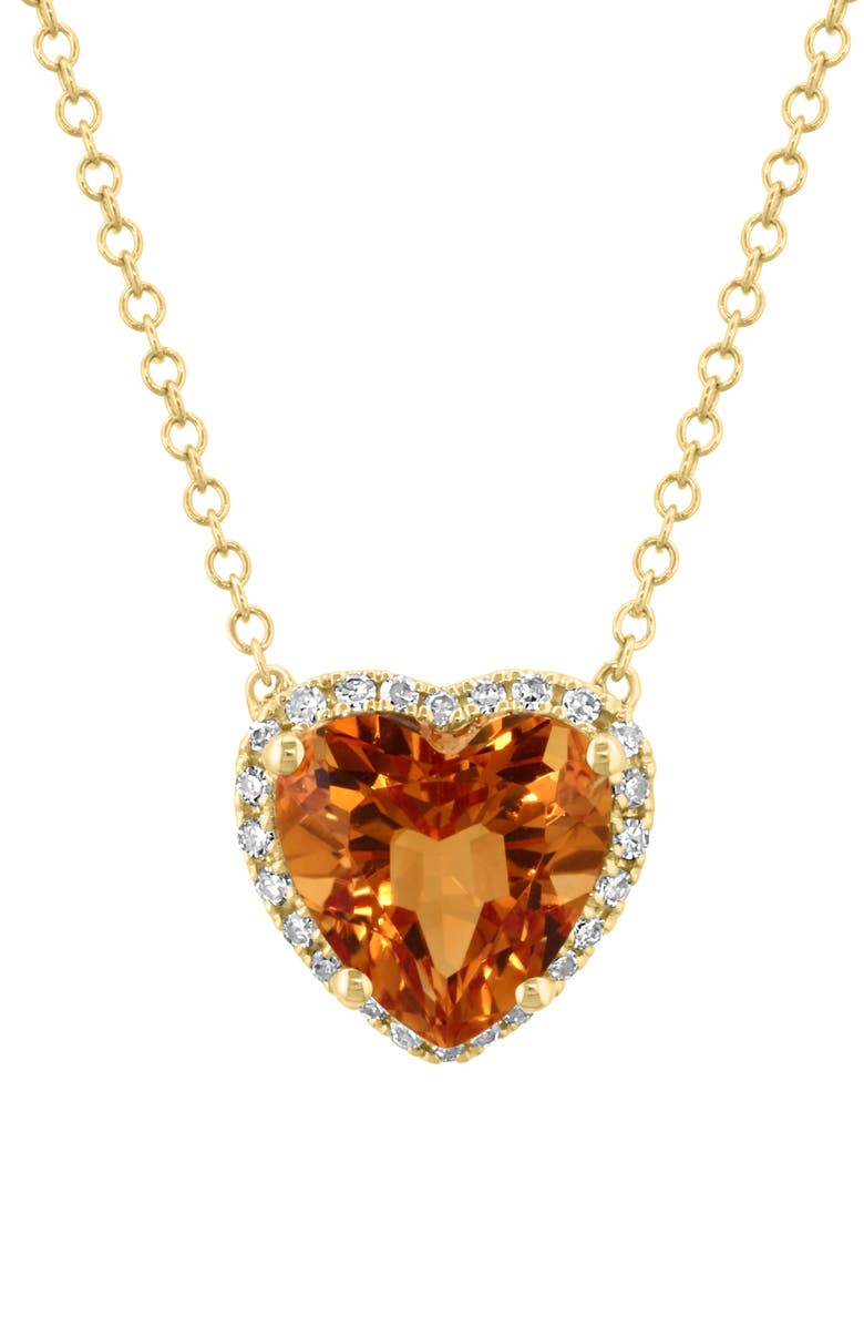 EFFY Heart Cut Citrine & Diamond Pendant Necklace - 0.08ct., Alternate, color, Orange