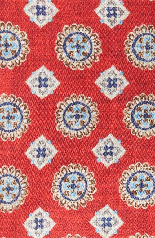 Edward Armah Red Medallion Print Reversible Silk Pocket Square In Red