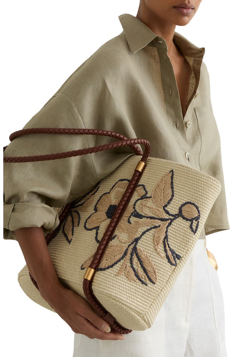 Reiss Rae Embroidered Straw Tote, Alternate, color, Natural