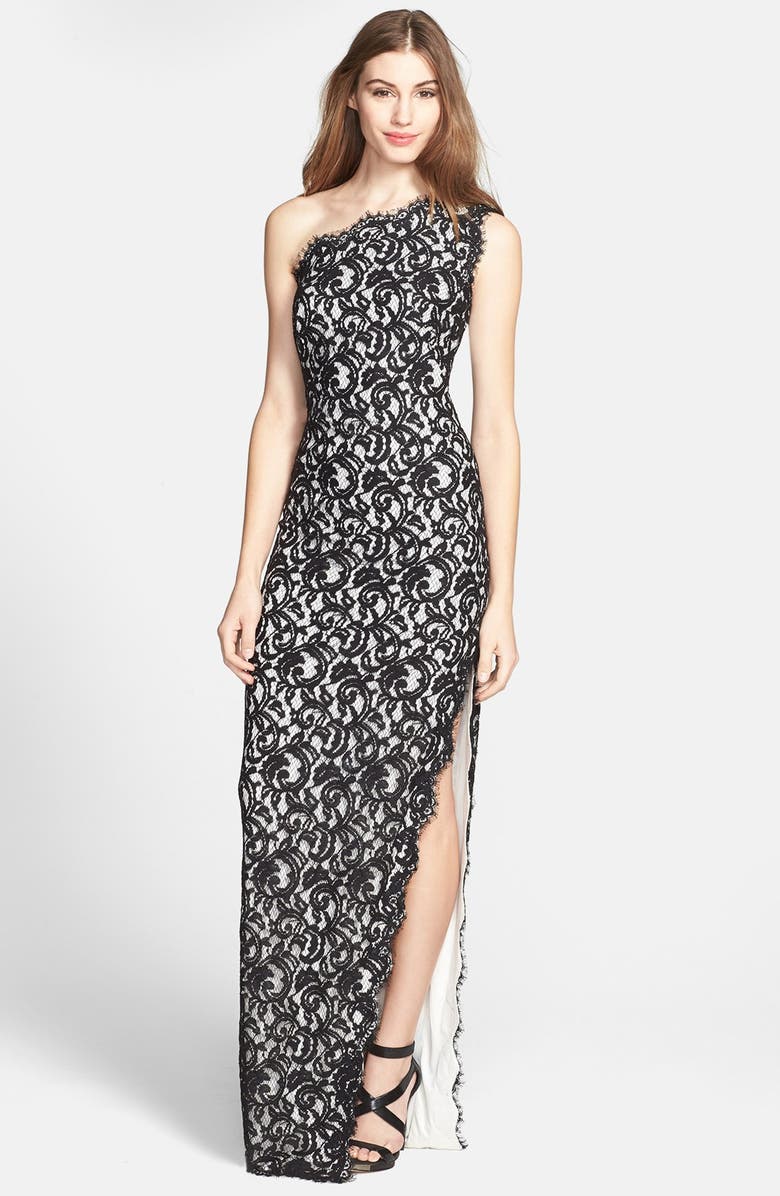 Tadashi Shoji One Shoulder Lace Gown, Main, color, 