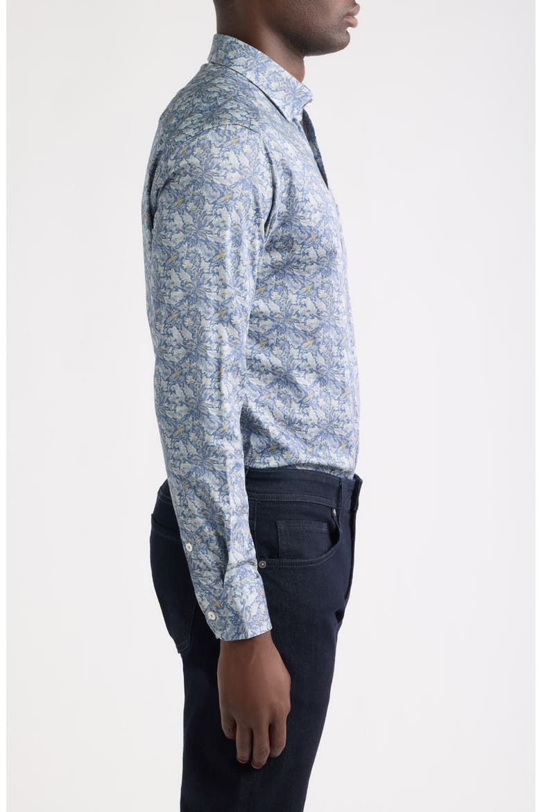 Logan Print Button-Up Shirt, Alternate, color, BLUE / GRAY FOLIAGE